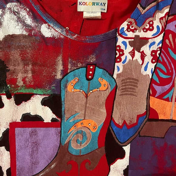 VINTAGE Kolorway USA Hand Painted 3/4 Sleeve Shirt western boots - Picture 4 of 7